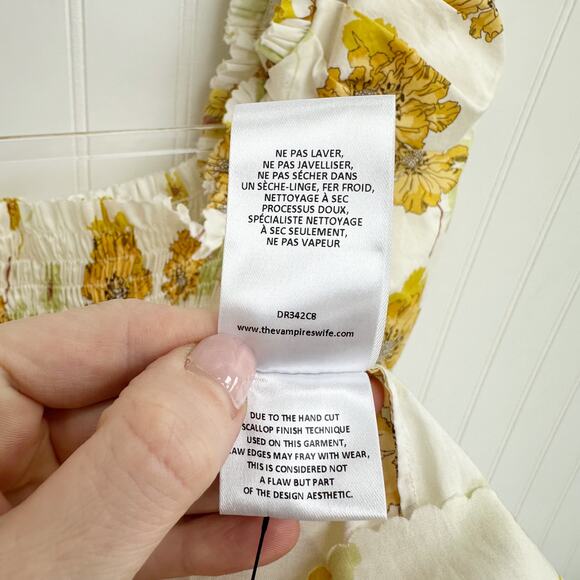 The Vampire’s Wife Frill Killer Mini Dress Yellow White Liberty Print Cotton Med - Picture 11 of 13